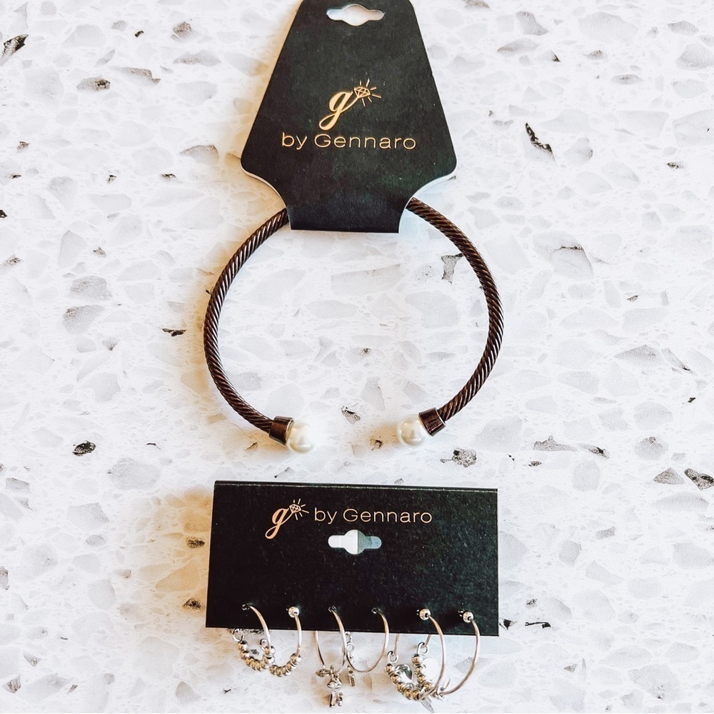 G by Gennaro Women's Black Bracelet and Silver Earrings Set NEW